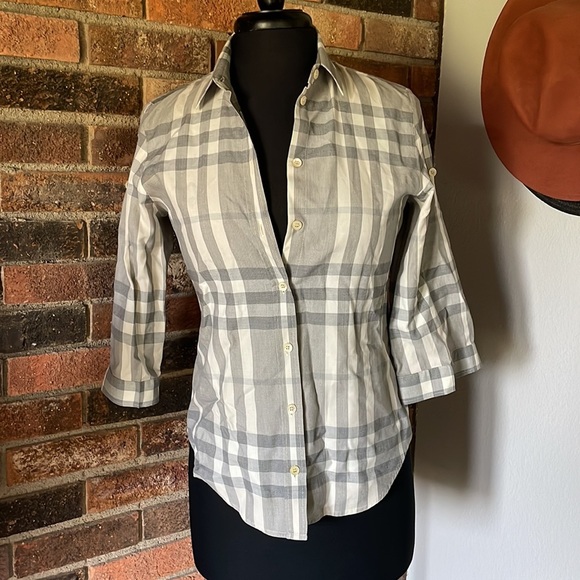 Burberry Gray Plaid Button Down Shirt - Picture 1 of 4